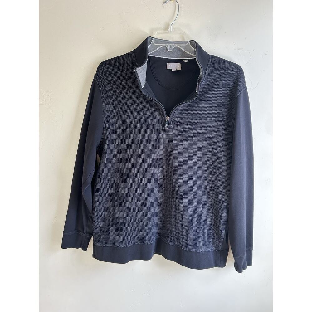 Ted Baker Mens XL Black Textured Quarter Zip Mock Neck Pullover Sweater Classic - Picture 10 of 11